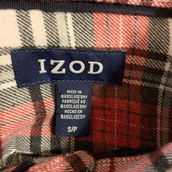 Izod Mens S Plaid Flannel Button-Up Shirt Bordeaux Wine - Picture 6 of 6